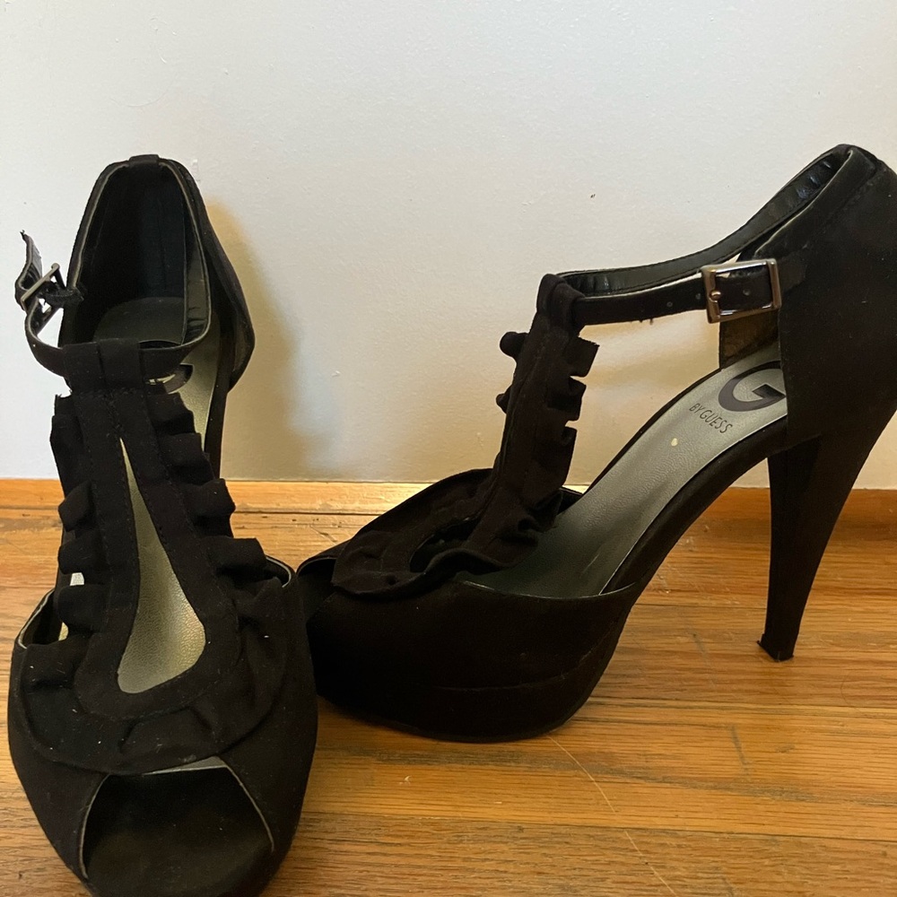 G by Guess Black Peep Toe Heels